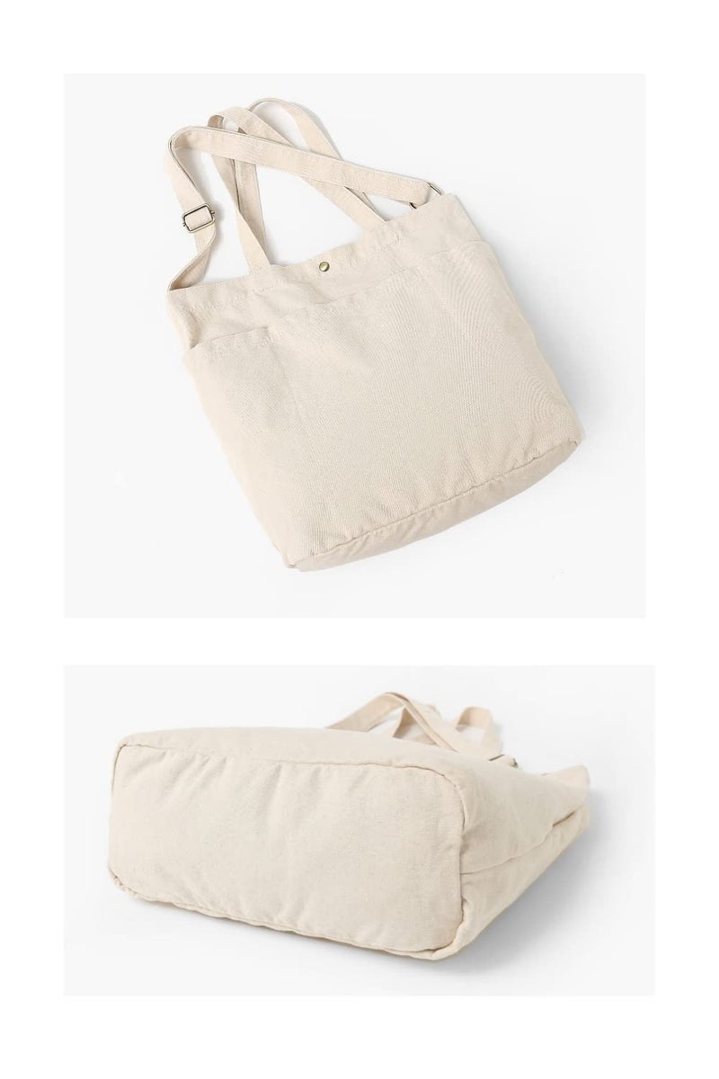 Jeelow Canvas Shoulder Tote Bag Crossbody Handbag Multiple Pockets For Men & Women - Image 2